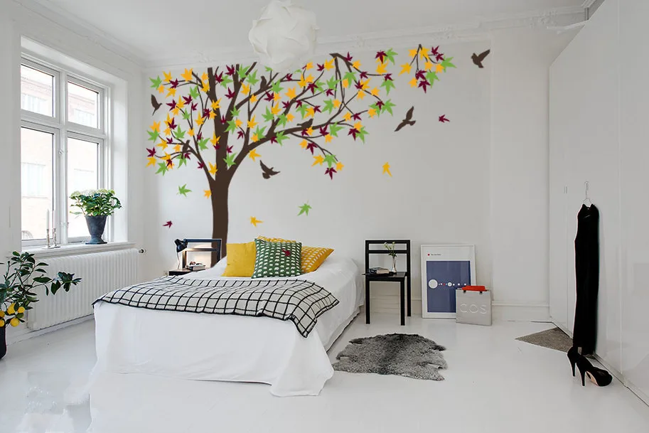 238cm Tall Large Autumn Maple Tree decal Wall Stickers For Kids Room Vinyl Removable Baby Wall Decals Huge Tree Mural D978