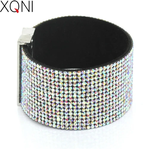 XQNI Merk Classic Crystal Vrouwelijke Lederen Armband Armbanden 19CM Hoge Kwaliteit Strass Wrap Charm Vrouwen Armband Sieraden