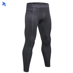 Quick Dry Solid Running Tights With Zipper Pocket High Elastic Mens Fitness Gym Sport Trousers Wicking Leggings Pants Sportswear