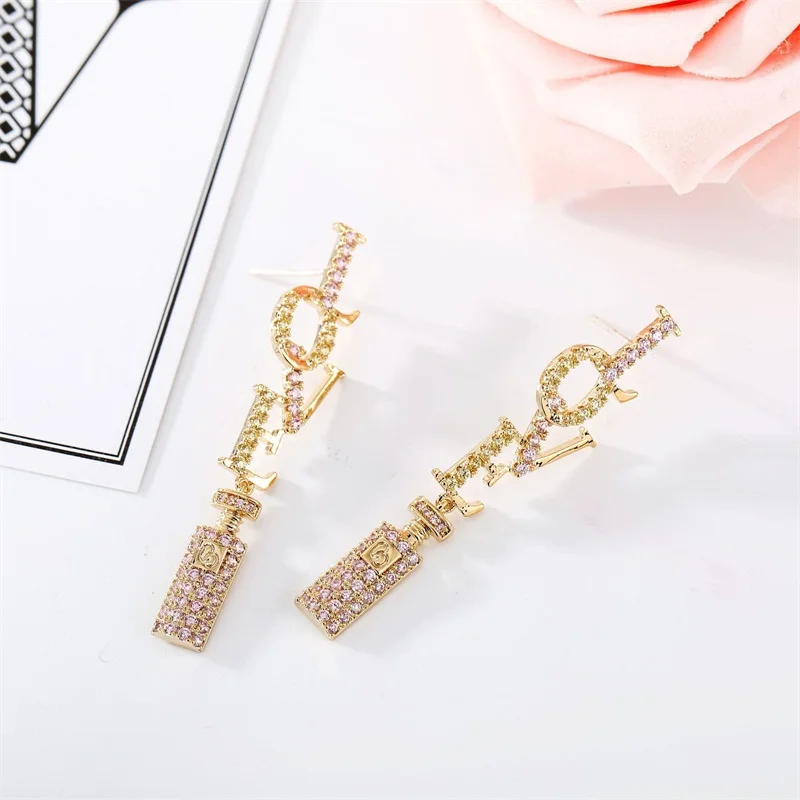 

Drop Earrings Copper Multicolor AAA Cubic Zirconia Letter LOVE Bottle Trendy Dangle Earrings Women Earrings Free Drop Shipping