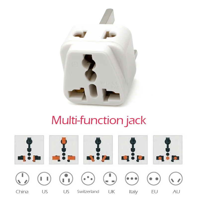 1PC Universal EU US AU to UK 3 Pin AC Power Socket Plug Travel Wall Charger Outlet Adapter Converter Connector UK plug White