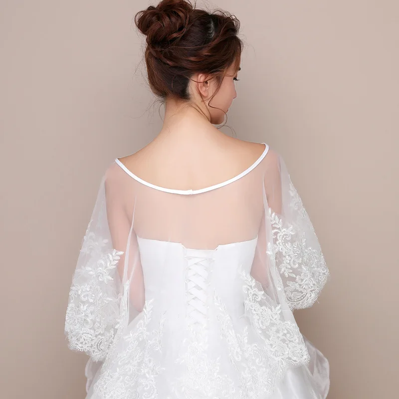 Bride's Wedding Dress Shawl Round Collar Cloak Front Short Long Backwedding Dress, Thin and Fleshy, Arm Lace Bridal Shawl