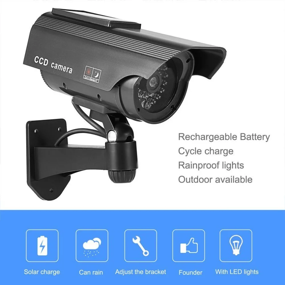 Dummy Solar CCTV Camera High Simulation Fake Camera  Led Red Light Flashing Outdoor Home Security Surveillance Camera