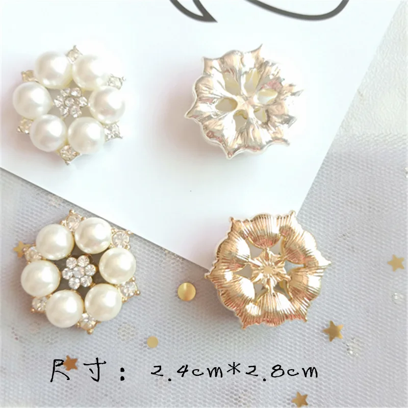 50pcs 24*28mm Gold Color Imitation Pearl Crystal Flower Shape Charm DIY for Handmade Wedding Jewelry Making wholesale