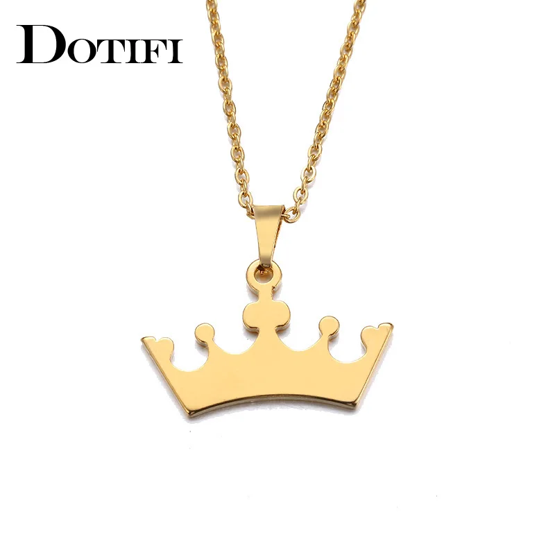 DOTIFI Stainless Steel Necklace For Women Man Lover's Cartoon Crown Gold Color Pendant Necklace Engagement Jewelry