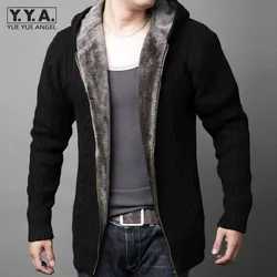 New Arrival Mens Cardigans Sweaters Casual Hooded Zipper Mens Sweaters Winter Warm Thicken Fur Lining Hombre Knitwear
