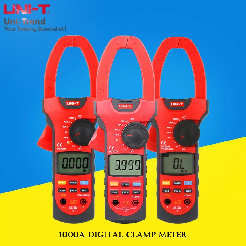 UNI-T UT207A/UT208A/UT209A/UT207/UT208/UT209 1000A Digital Clamp Meter; AC/DC 1000A True RMS Ammeter