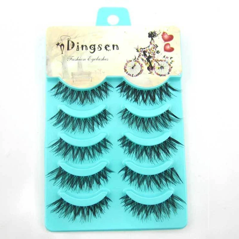 Hot Sale Women False Eyelash 5Pairs Black Handmade Messy Natural Cross False Eyelashes