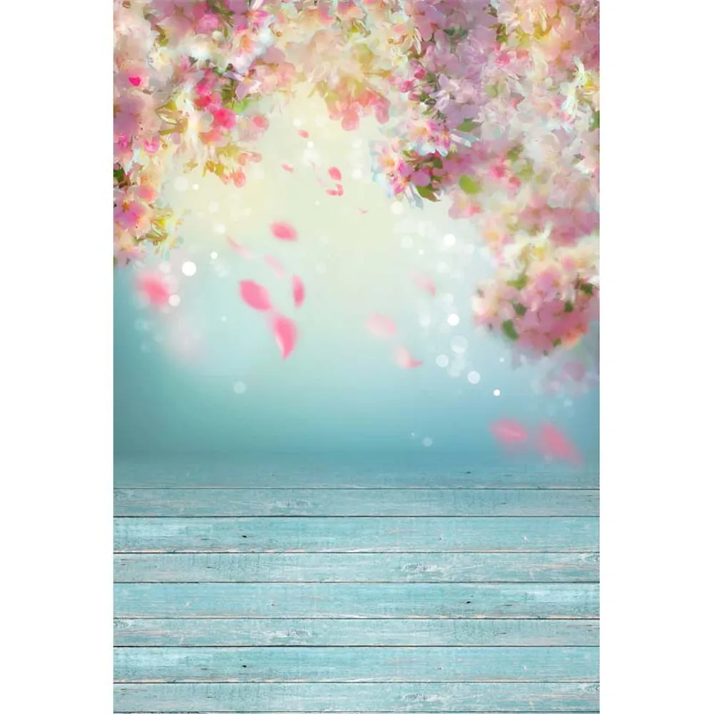 

Spring Pink Flowers Baby Newborn Photography Backdrop Printed Falling Petals Kids Children Photo Studio Background Wood Floor