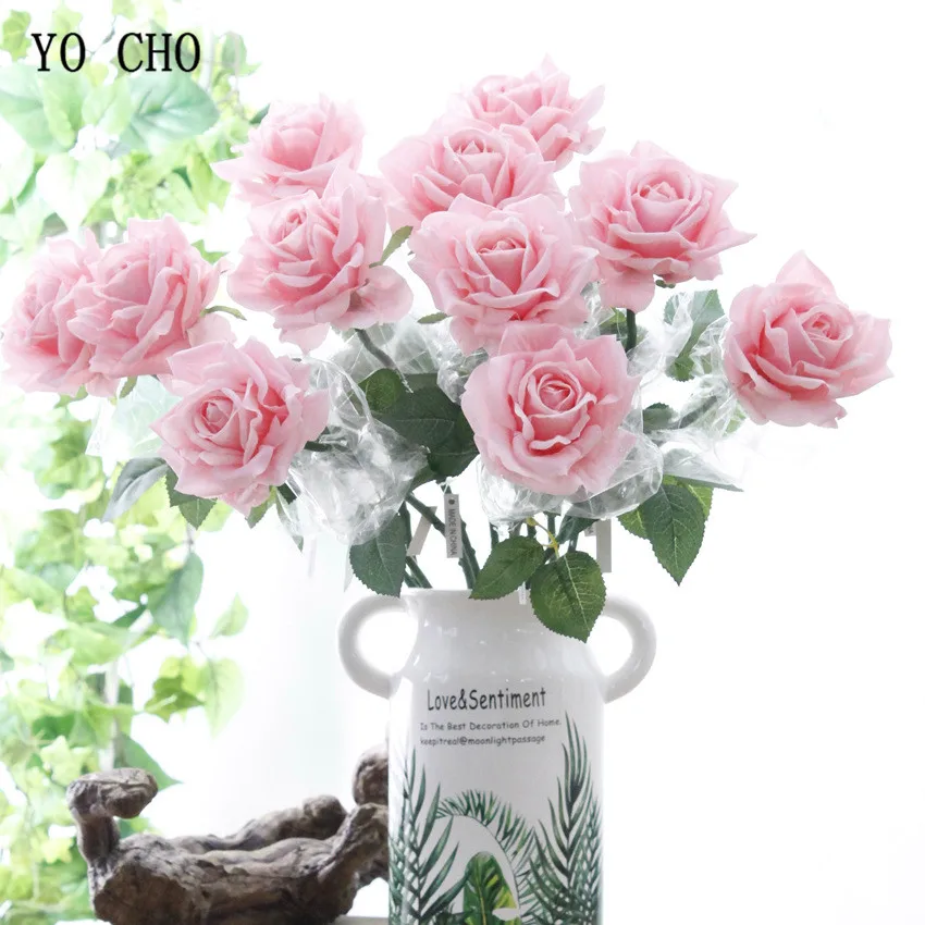 YO CHO Removable Rose Artificial Silk Peony Roses Flowers Bouquet Real Touch Silk Flowers With Stems For Wedding Home Decoration