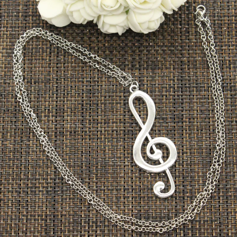 New Fashion Musical Note Pendants Round Cross Chain Short Long Mens Womens DIY Silver Color Necklace Jewelry Gift