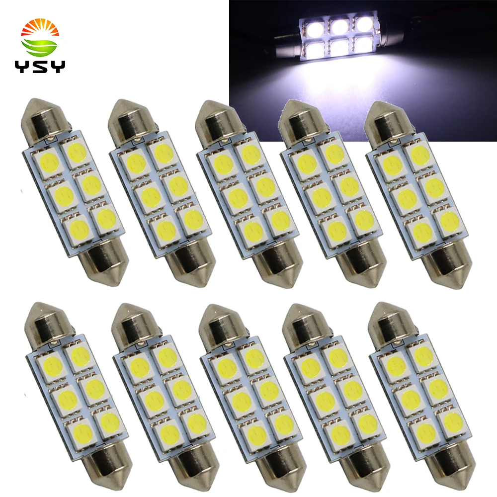 

YSY White Car Led 31mm 36mm 39mm 41mm C5w 5050 6smd 12v Interior Festoon Dome Car Light Reading Lamp License plate Luggage Bulb