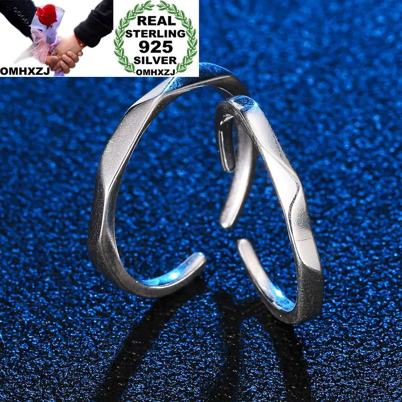 OMHXZJ Wholesale European Fashion Woman Man Party Wedding Gift Lovers Rhombus Open Resizable 925 Sterling Silver Ring RR249