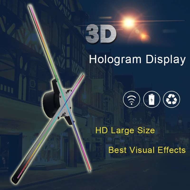 100cm large size 3D hologram display LED Fan advertising light wifi APP control holographic advertising light custom hologram