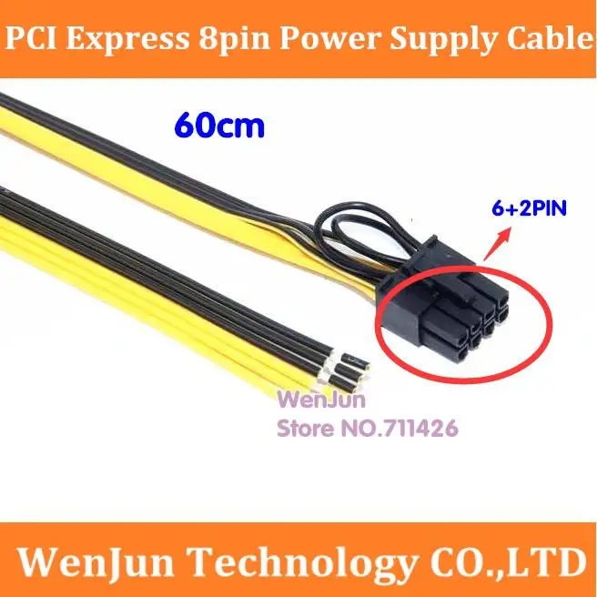 Customized 30cm~ 100cm PCIe PCI Express 8pin (6+2pin) Power Cable for DELL 1950 2950 2850 PSU Power Supply Cable 50pcs/lot