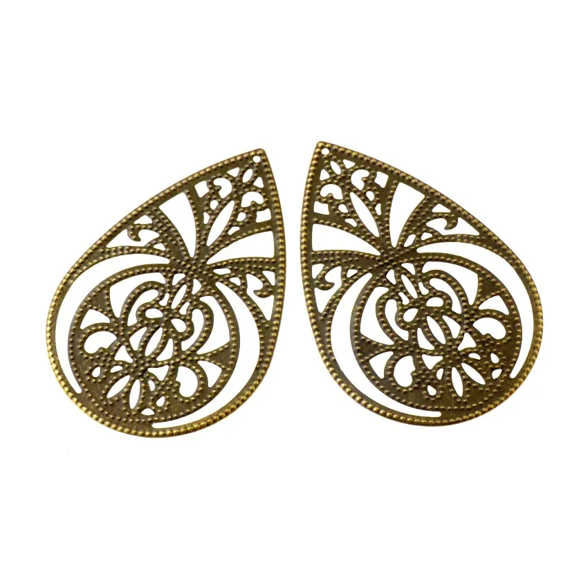 

Free shipping 15Pcs Bronze Tone Drop Filigree Wraps Connectors Metal Crafts Gift Decoration DIY 65x44mm