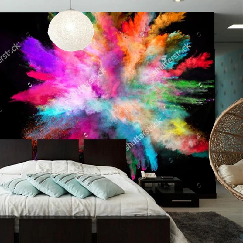 

Color wallpaper.colorful powder on black background,Modern photo for living room bedroom restaurant wall embossed wallpaper