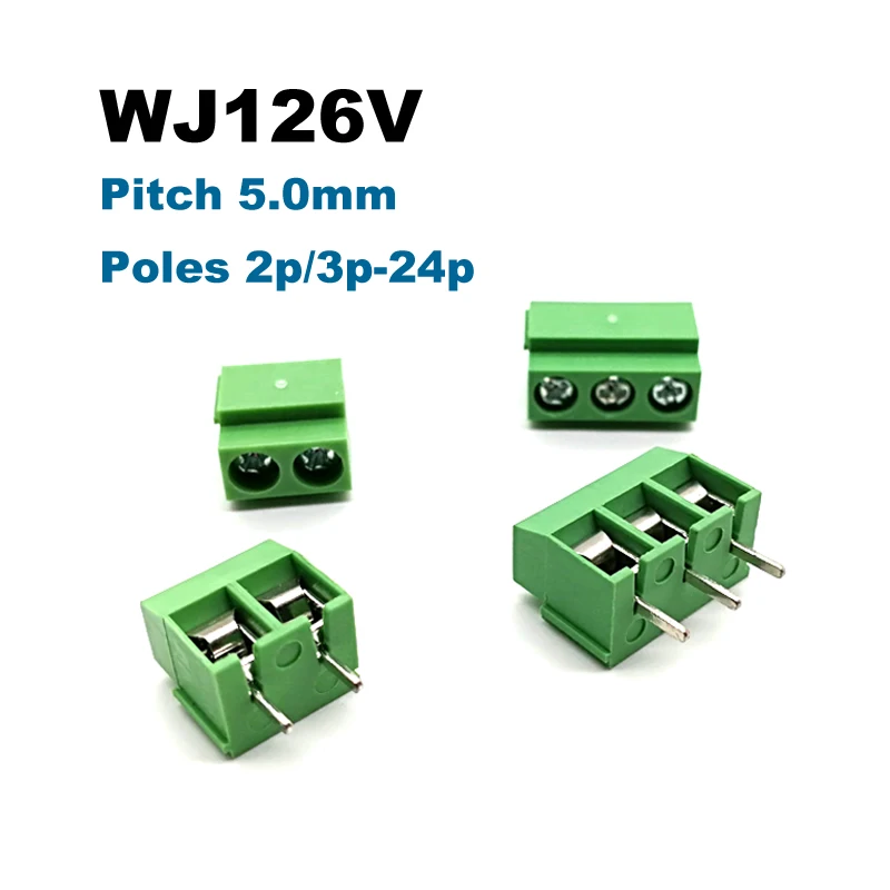 5/10Pcs Pitch 5.0mm Screw PCB Terminal Block Straight Pin 2/3P WJ126V Wire Cable Connector Morsettiera 300V 10A 14AWG