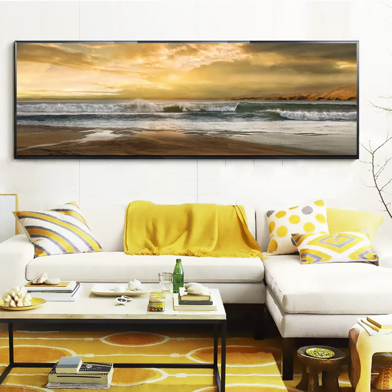 Abstract Seascape Oil Painting Posters and Prints Wall Art Canvas Painting Wave and Beach Picture for Living Room Decor No Frame - Image 3