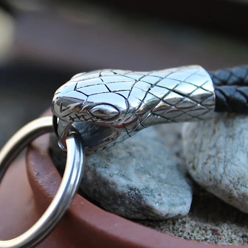 316L stainless steel cobra snake head leather car Automobile Men\'s waist buckle key chain Key Chain Keychain Ring Keybob