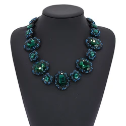 2024 New Fashion Green Glass Crystal Indian Statement Choker Necklace Women Ethnic Vintage Large Collar Big Bib Necklace Jewelry