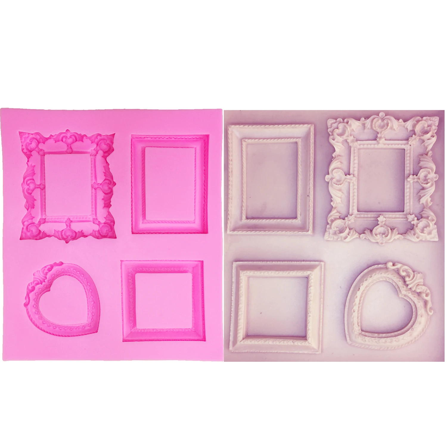 M0684 Square/Love Heart Shape Mirror Frame 3D Silicone Mold Fondant Chocolate Molds Cake Decorating Tools