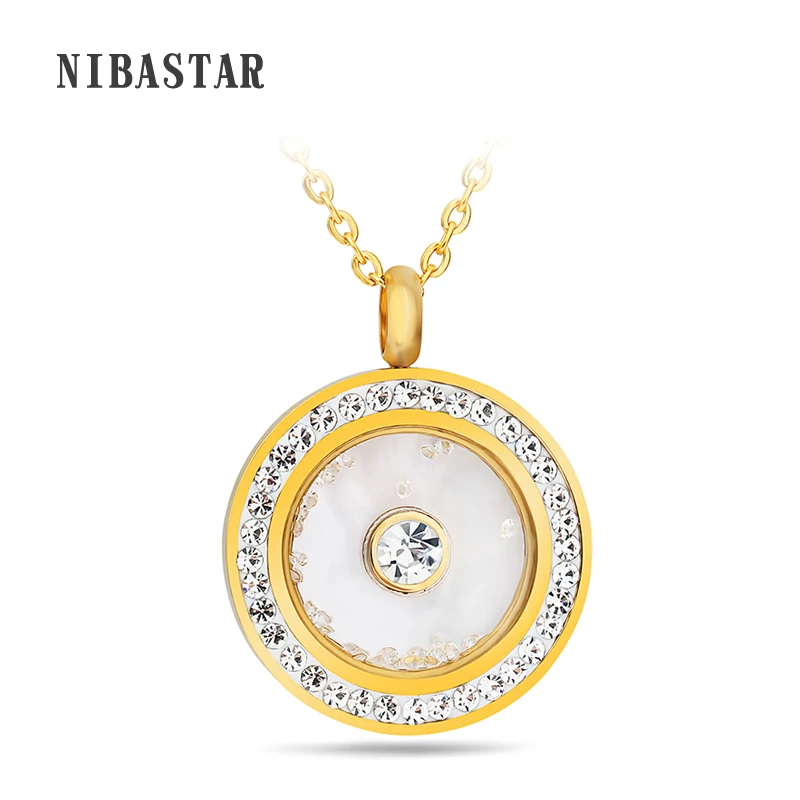 Unique Design Fashion Stainless Steel Crystal Round Pendant Necklace For Women Lady Accessory Jewelry Gift