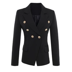 Botões de ouro feminino Blazer trespassado duplo, jaqueta estilo estrela pista, outerwear de alta qualidade, nova moda, S-5XL, 2022