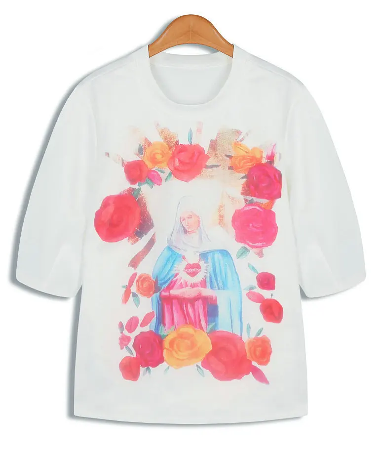 2022 summer new flower Printing Women's Half Sleeve O-neck Cotton with Organza fairy T-shirts chic Hip-Hop Tees Women T shirt