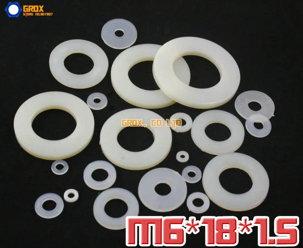 200 Pieces M6 x 18 x 1.5mm Nylon Flat Washer Insulation Washer