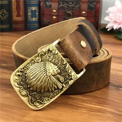 Ceinture de chef indien en laiton pour homme, en cuir véritable, large, jaune, MBT0424