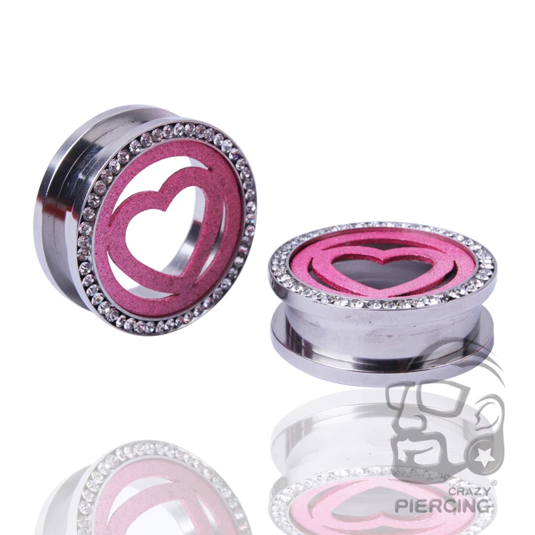 Fashion Body Piercing Jewelry 316L Steel Ear Gauge Plugs Flesh Ear Tunnels Lobe Expander Stretcher Pink Heart Piercing Oreja