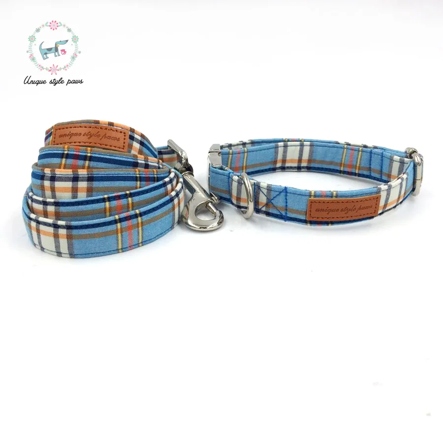 Blue Plaid Dog Collar With Bow Tie Basic Dog Cotton Dog &Cat Necklace For Pet Gift