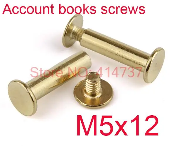 100pcs/lot M5*12 Copper plating Photo album screw Books butt screw Account books screw book binding screw