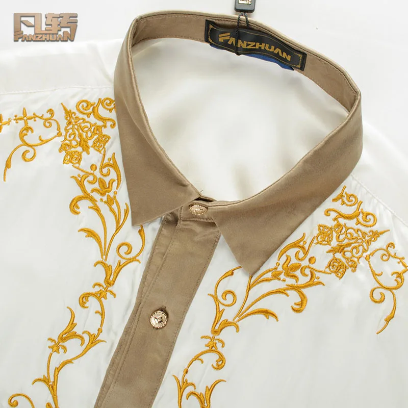 Fanzhuan Free Shipping New male Mens Men\'s unique Palace summer short-sleeved silk shirt business silk embroidered shirt 14313