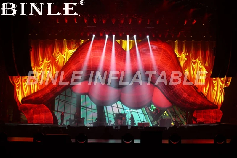 Artistic red giant inflatable lip arch with led lights huge stage backdrop for Valentine wedding Party Decorations