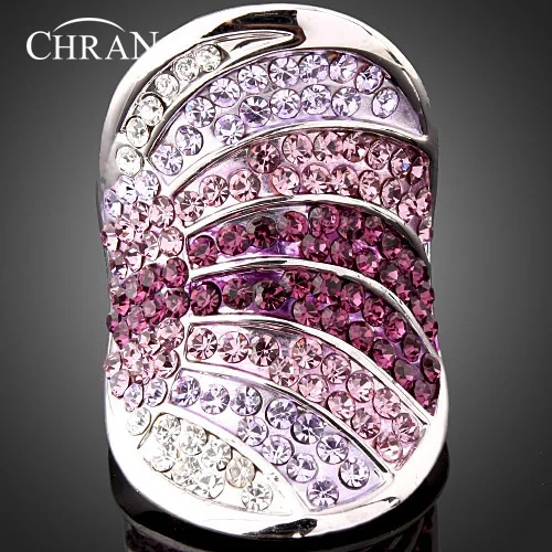 Chran Unique Style Silver Plated Sparkling Crystal Finger Rings for Women Exquisite Ladies Jewelry Accessories Valentine\'s Gift