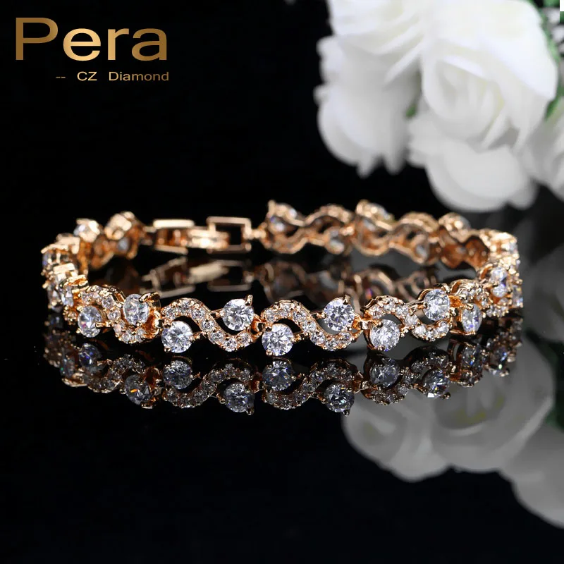 

Pera CZ 2023 Classic African And Nigerian Women Party S Shape Gold Color Jewelry Cubic Zirconia Big Charm Bangle & Bracelet B103