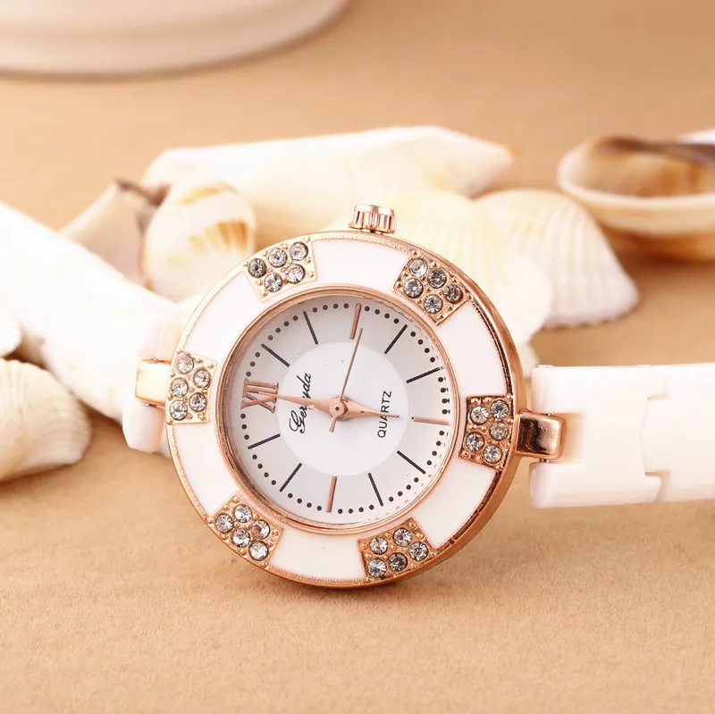 

Crystal deco on round case in gold plate,copy ceramic belt,quartz movement,Gerryda ceramic woman fashion quartz watches