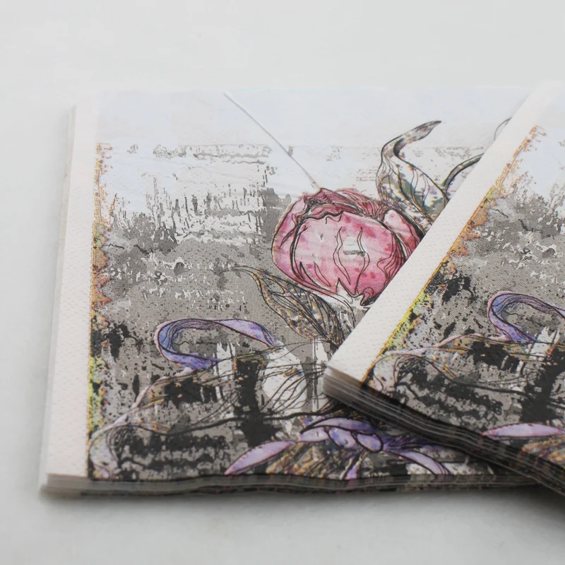 [RainLoong] Rose Paper Napkins With Architecture Party Tissue Decoupage Napkins Decoration Serviettes 33*33cm 1 pack