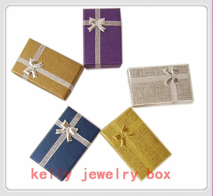 

Wholesale 48pcs/lot 5x8x2.5cm Mixed Color Paper Jewelry Box Colorful Bow Pendant Necklace Gift Box Jewelry Display Packaging Box