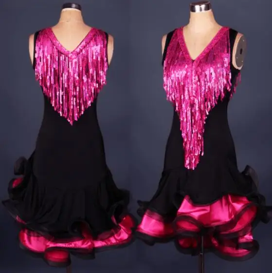 Disfraces de baile latino para mujer, falda de red de LICRA con borla superior, Salsa, Samba, Rumba, India, vestido de baile latino con flecos, l039