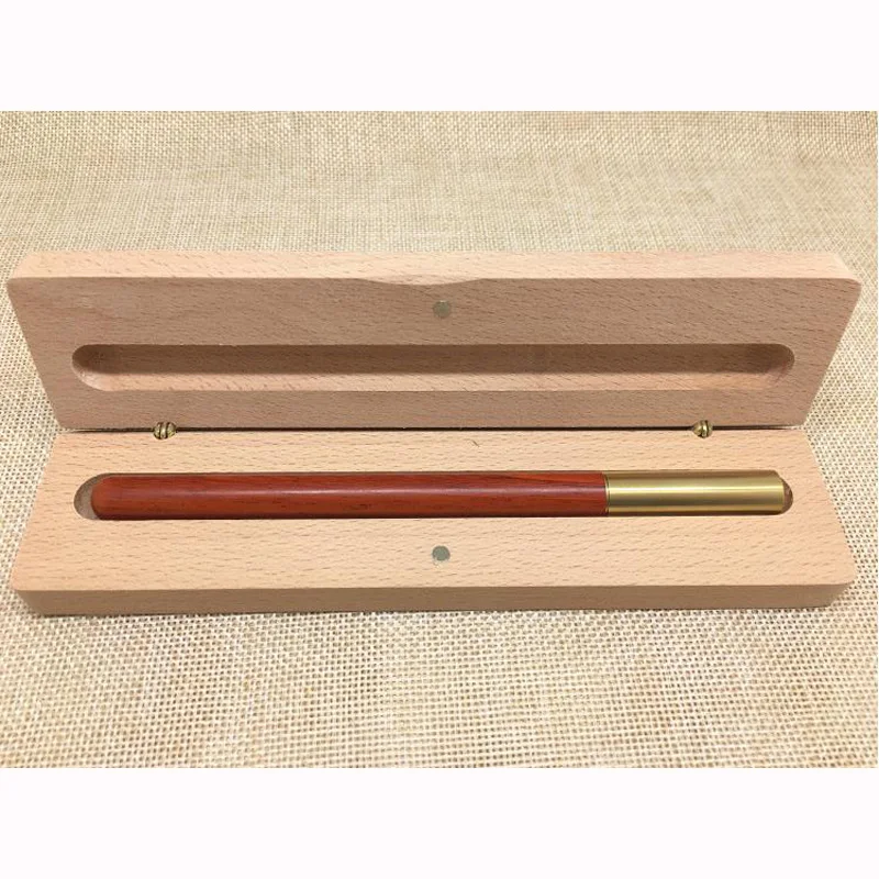 Luxury Red Sandal Wood+ Brass Gel Pen 0.5mm Black Ink Metal Roller Pen Gift Set for Business Office & school Writing Tool