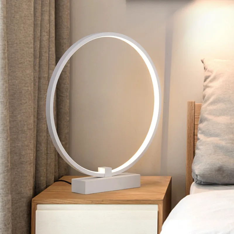 Nordic Creative Bedroom Bedside LED Table Light Study Hotel Room Circular Ring Dimmable Table Lamp Free Shipping