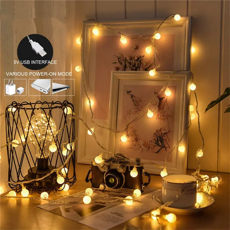 Holiday Lamp String USB 3M 5M 10M Fairy Garland Ball LED String Light Fairy String Decorative Light For Christmas Wedding Party