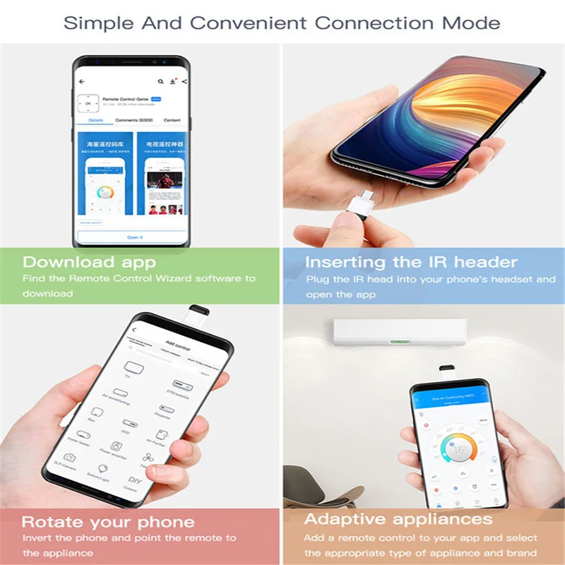 Micro USB Type-C Mobile Phone Remote Controller Smart App Wireless Infrared Appliances Adapter for TV Air Conditioner