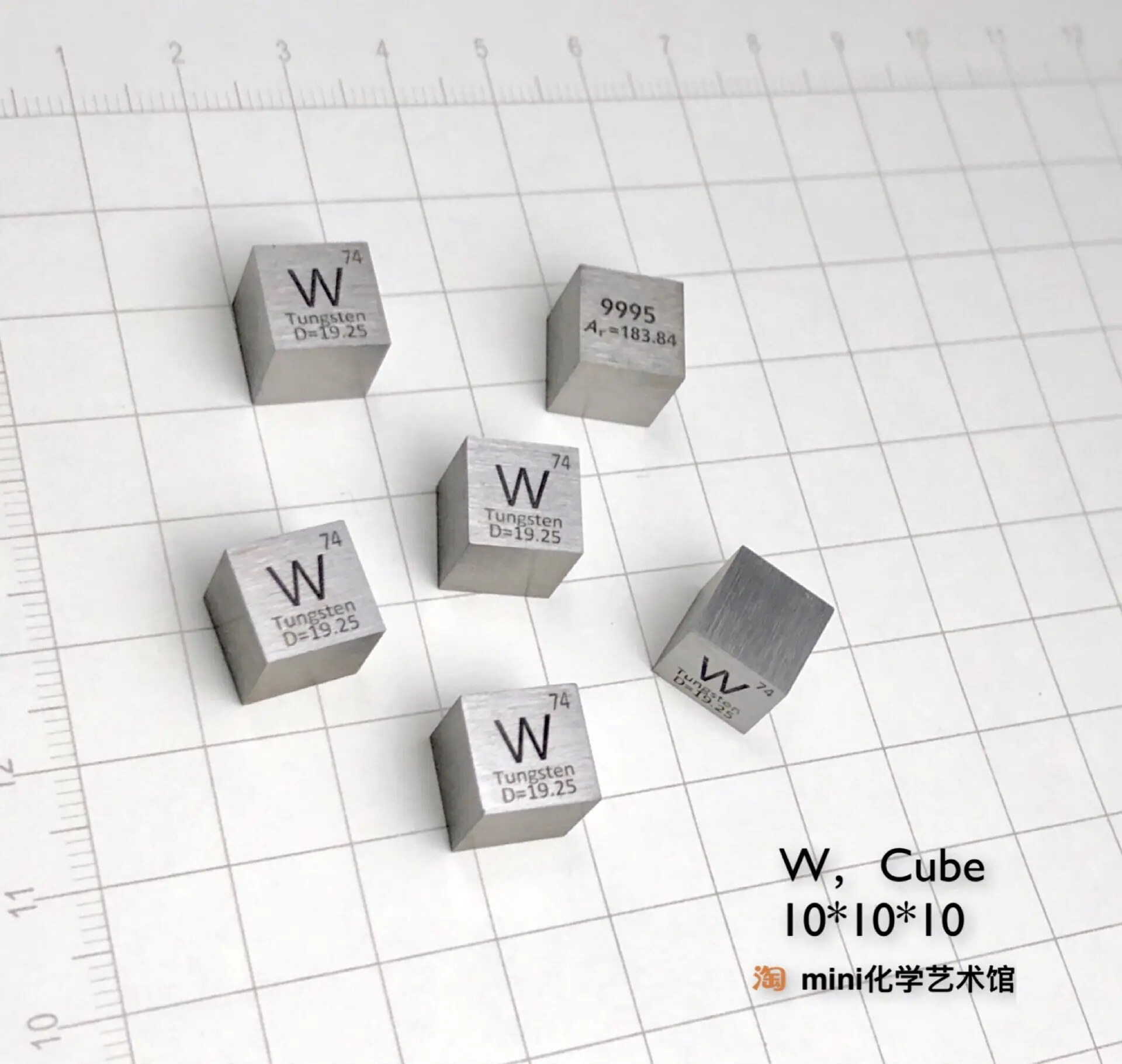 Real Shot Metal Tungsten Periodic Table Cube Side Length 10mm 19.25g W 99.95 Tungsten Cube