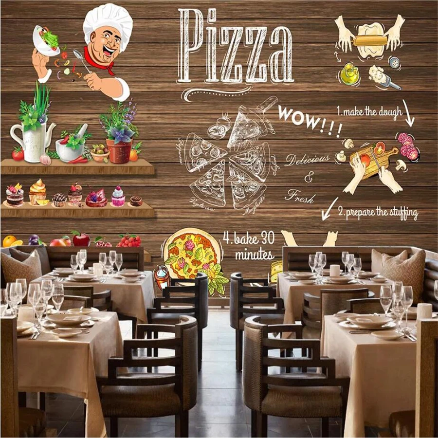 

beibehang Custom wallpaper 3d mural retro hand-painted pizza catering background wall 5D decorative painting 8d wallpaper murals