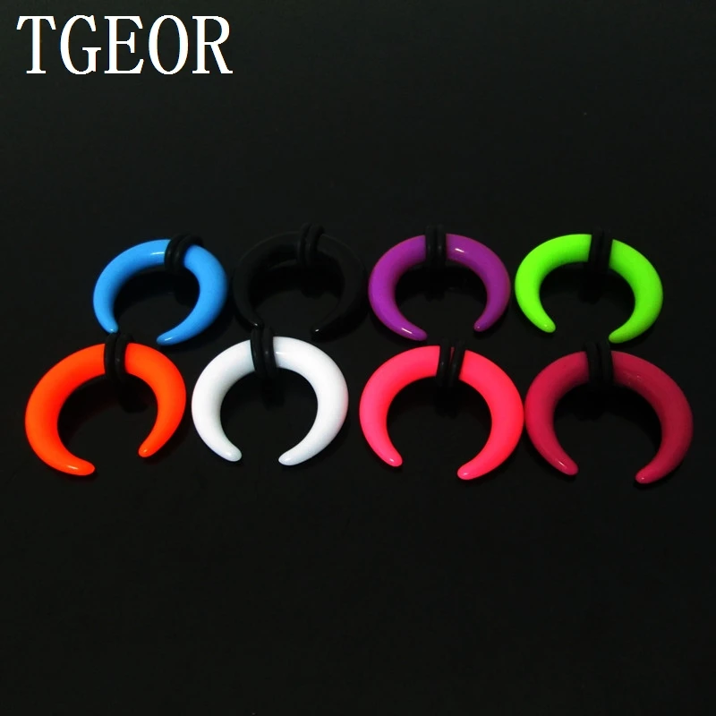 Hot sale 1 pair mixed 6 gauges mixed solid colors horseshoe ear expander acrylic piercing ear taper free shipping