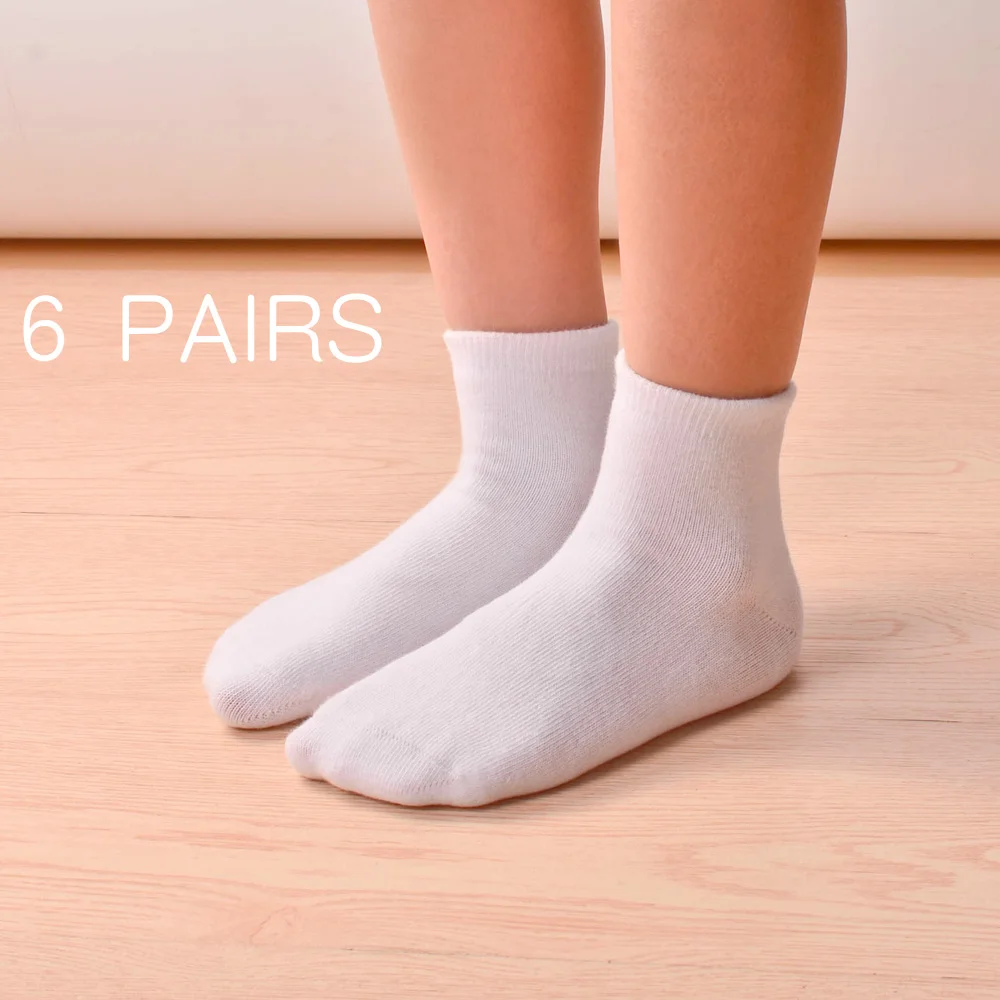 6pairs/Lot Children Boys Girls Cotton Above Ankle Sport Socks Soft Sweat Plain Stitch Athletic Spring Autumn Winter White